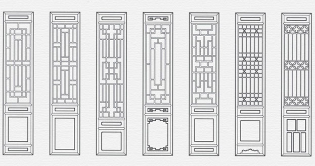 长岛常用中式仿古花窗图案隔断设计图