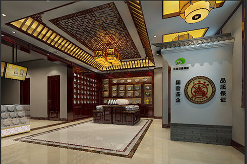长岛古朴典雅的中式茶叶店大堂设计效果图